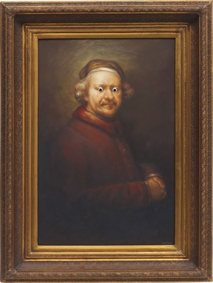 Banksy, Rembrandt with Googly Eyes, 2009 · Googly eyes and acrylic on canvas, 102.3×77 cm (40 1/4 x 30 3/8 inches)