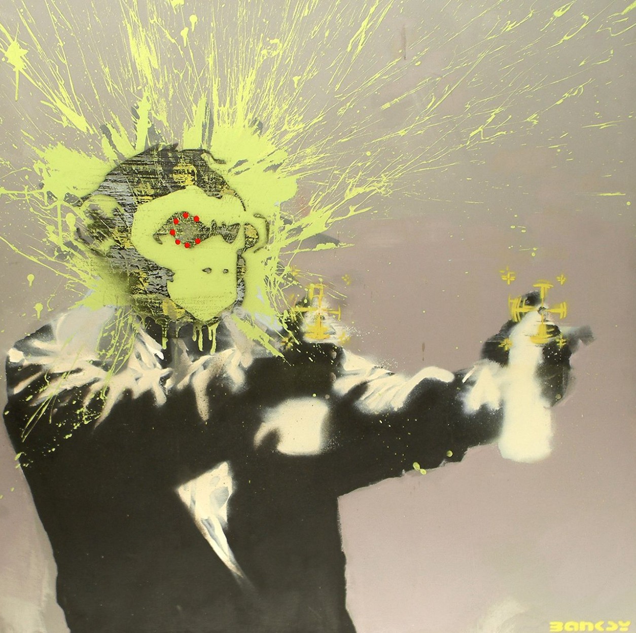 BANKSY · Self-Portrait, 2000 · Oil and spray-paint on canvas laid on board · 122×122 cm (48×48 inches)
