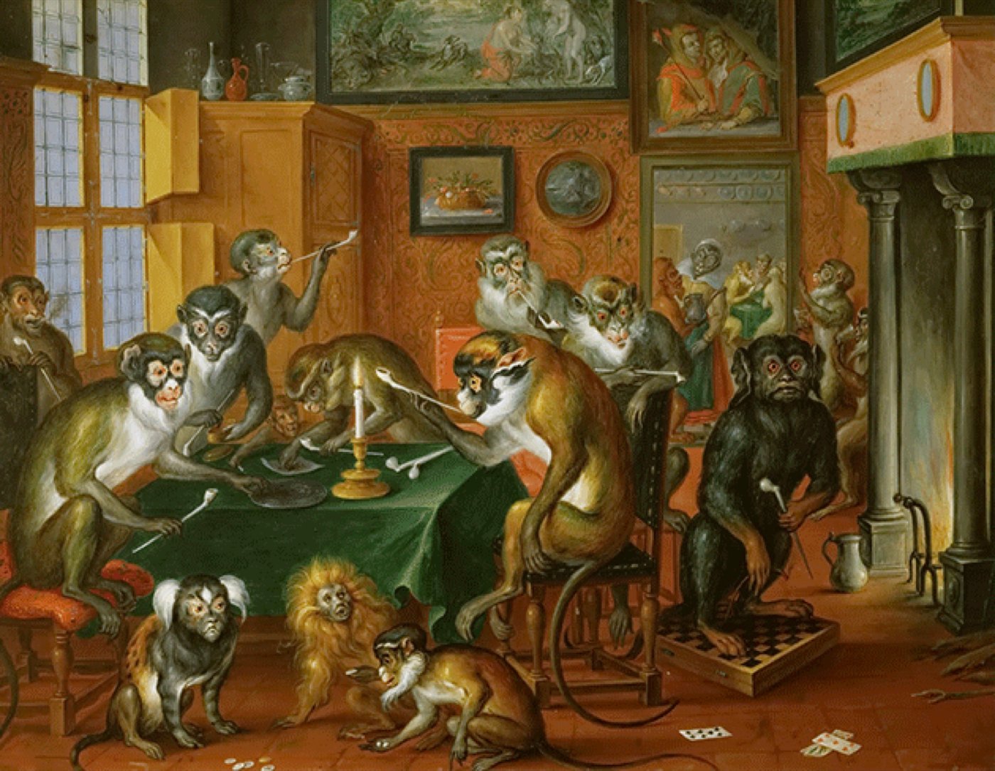 Abraham Teniers, Tabakskollegium von Affen, mid-17th century · Collection of the Kunsthistorisches Museum, Vienna