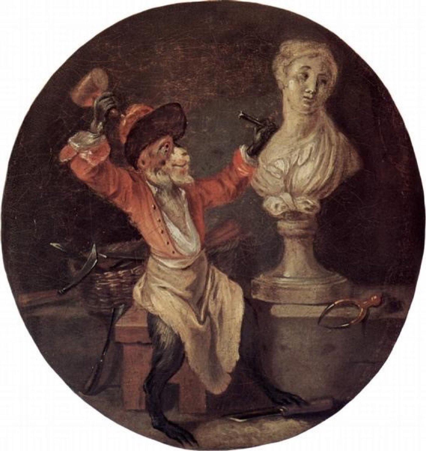 Antoine Watteau, The Monkey Sculptor, circa 1710 · Collection of Musée des Beaux-Arts d'Orléans