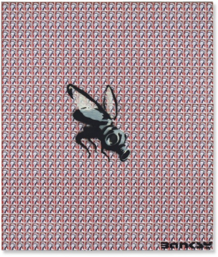 Mosquito, 2002 · Spray-paint and emulsion on perforated card, mounted on board · 80×90 cm (31 1/2 x 35 3/8 inches)