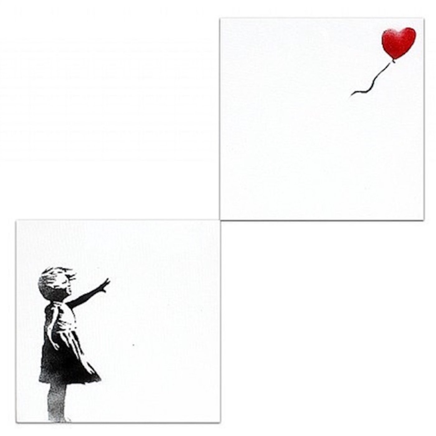 Balloon Girl (diptych), 2005 · Stencil spray-paint on canvas · Each 30.5×30.5 cm (12×12 inches) · Edition: 25