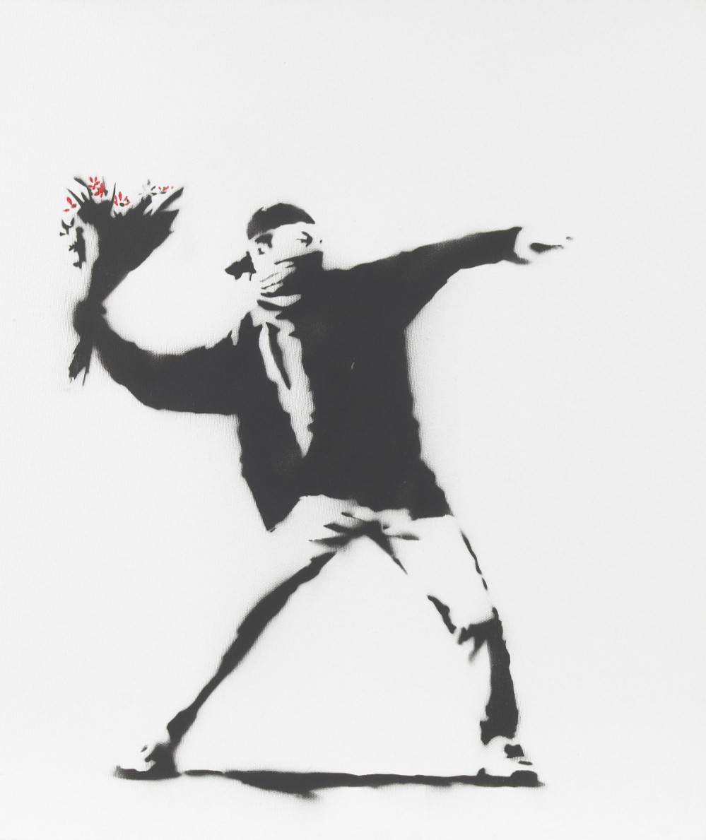 Love is in the Air, 2002 — Stencil spray on canvas, 51×43 cm. Numbered 2/5, inscribed LA