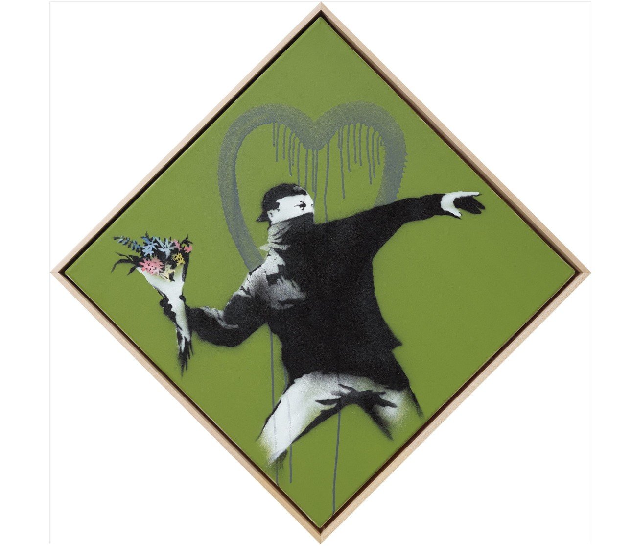 Love is in the Air (AKA Flower Thrower), 2010 — Spray on canvas, diamond 84.5×84.5 cm. Signed & dated 2010