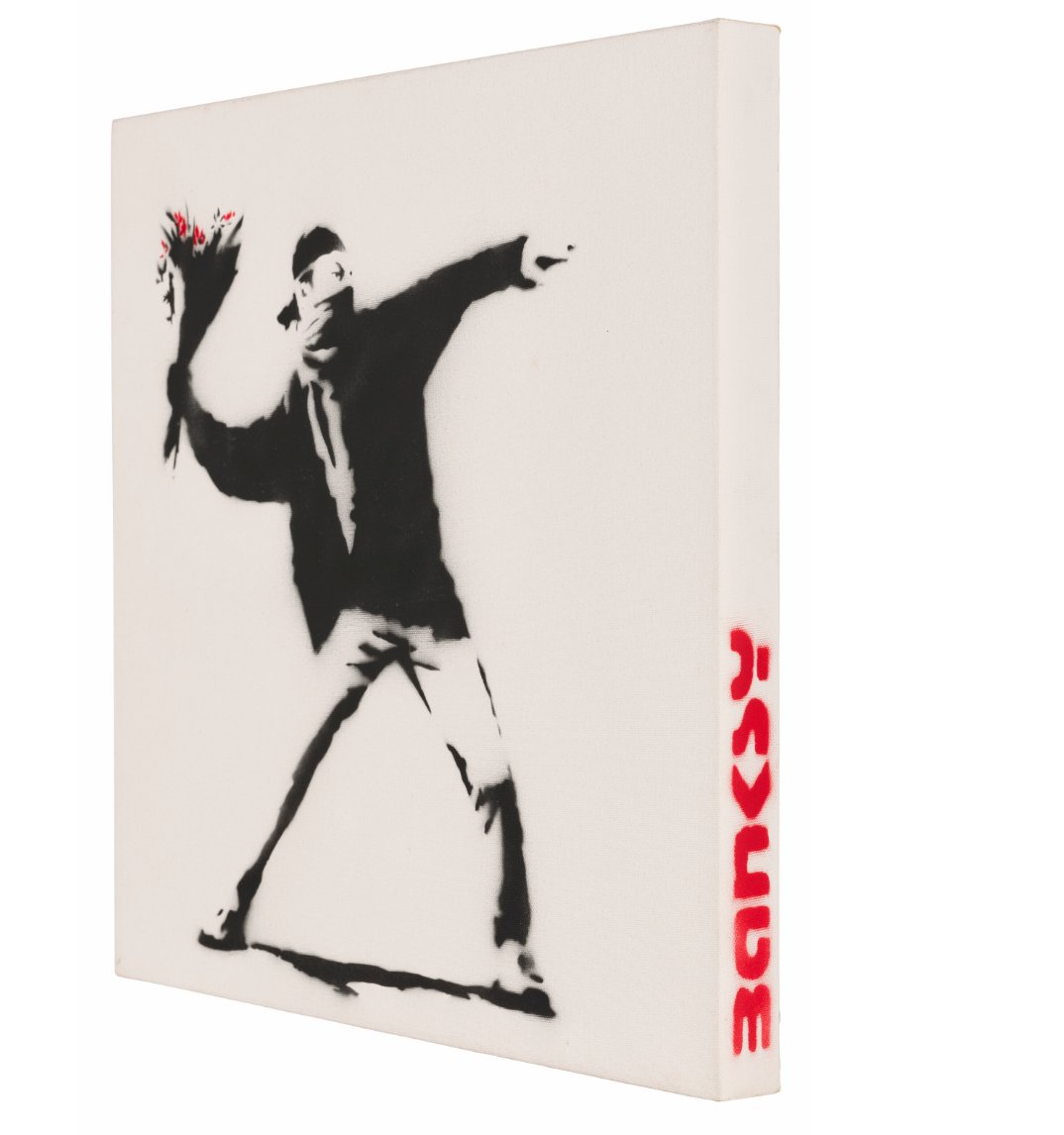 Love is in the Air, 2002 — Spray on canvas, 43.2×43.2 cm. Variant outside an edition of five