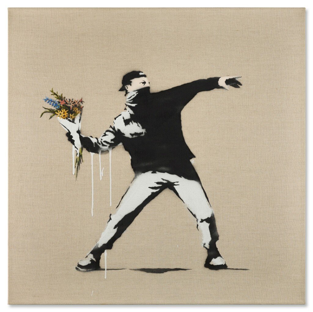 Love Is In The Air, 2006 — Spray & oil on linen, 91.5×91.5 cm. Signed, dated May 2006, AP 02