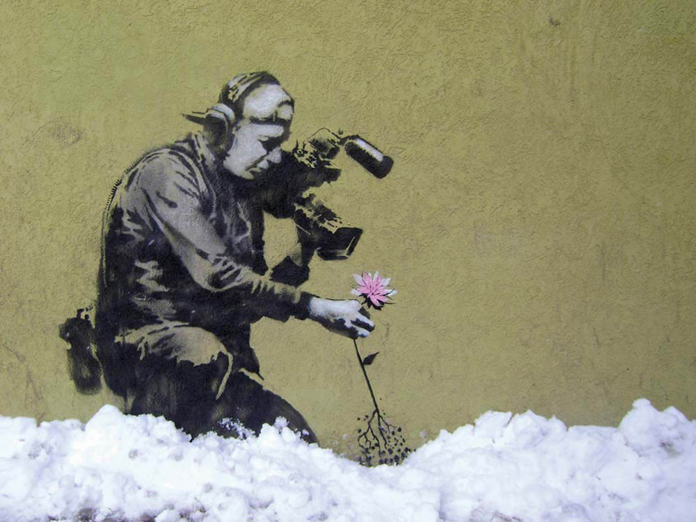 Banksy, Cameraman And Flower mural