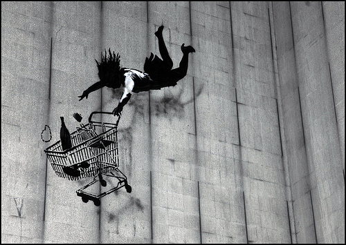 Banksy, Falling Shopper mural