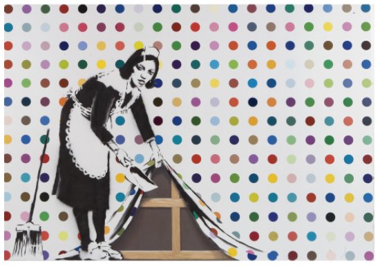 Keep It Spotless (Defaced Hirst), 2007. Household gloss and spray-paint on canvas, 214×305 cm (84 1/4 × 120 1/8 in.).