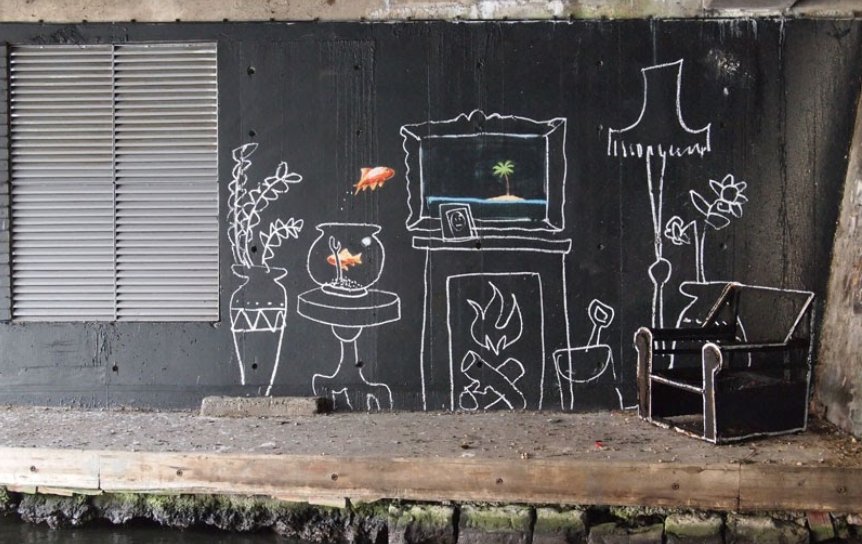 Banksy returns to paint a bizarre concept piece about goldfish