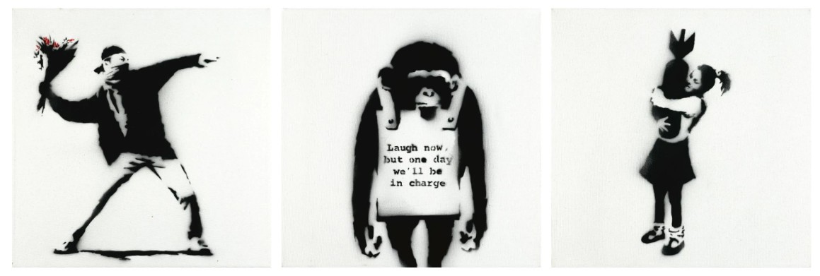 Banksy, Flower Thrower / Laugh Now / Bomb Hugger