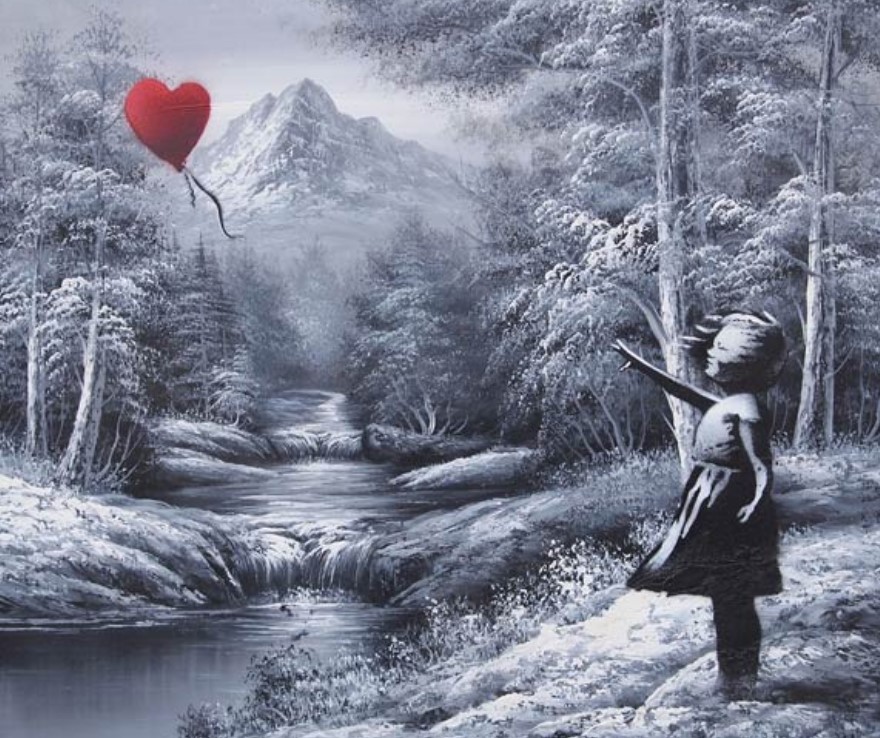 Banksy, Girl and Balloon on Found Lanscape