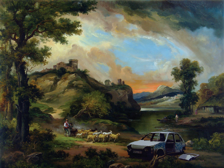 Banksy, Landscape with Car Wreck