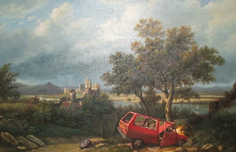 Banksy, Landscape with Crashed Car