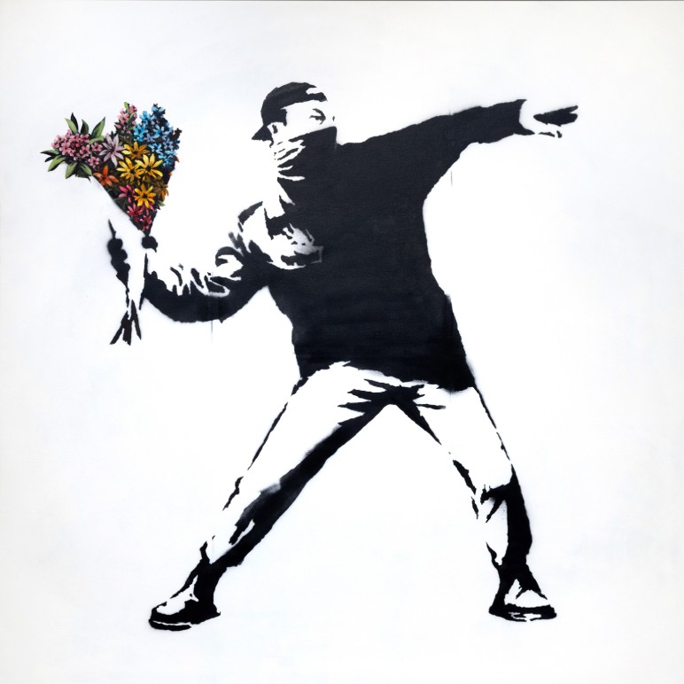 Banksy, Love Is In The Air (life size)