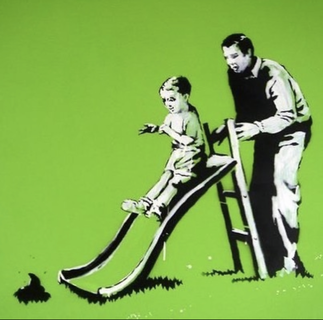 Banksy, Man with Boy on Slider