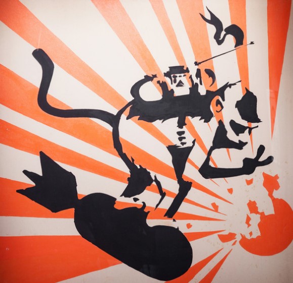 Banksy, Monkey Surfing on Bomb