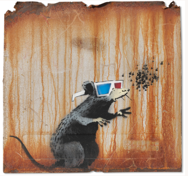 Banksy, Rat With 3D Glasses (Metal)