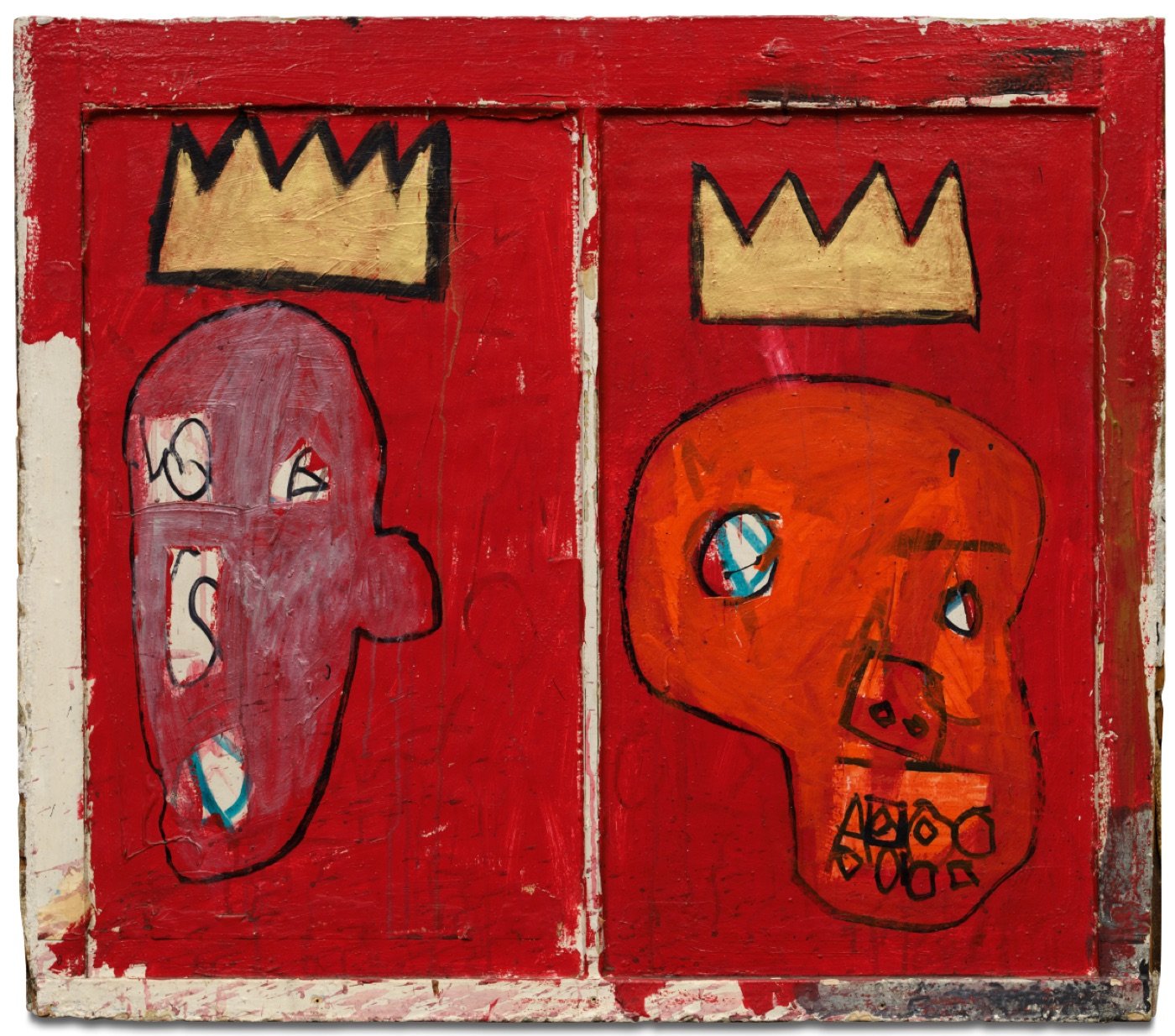 Jean-Michel Basquiat (1960–1988), Red Kings, 1981. Acrylic on wood and glass, 81.3 × 94 cm. Signed, dated 1981 and inscribed NYC on the reverse.