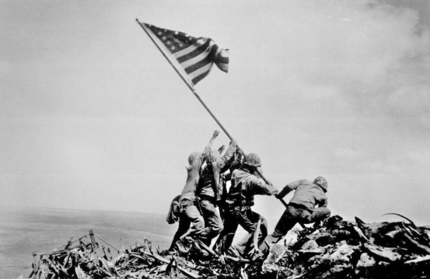 Joe Rosenthal, Raising the Flag on Iwo Jima, 1945. The Associated Press has relinquished its copyright to the photograph, placing it in the public domain.
