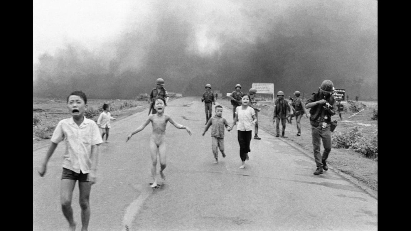 Nick Ut's 1972 photograph, the source Banksy reworks.