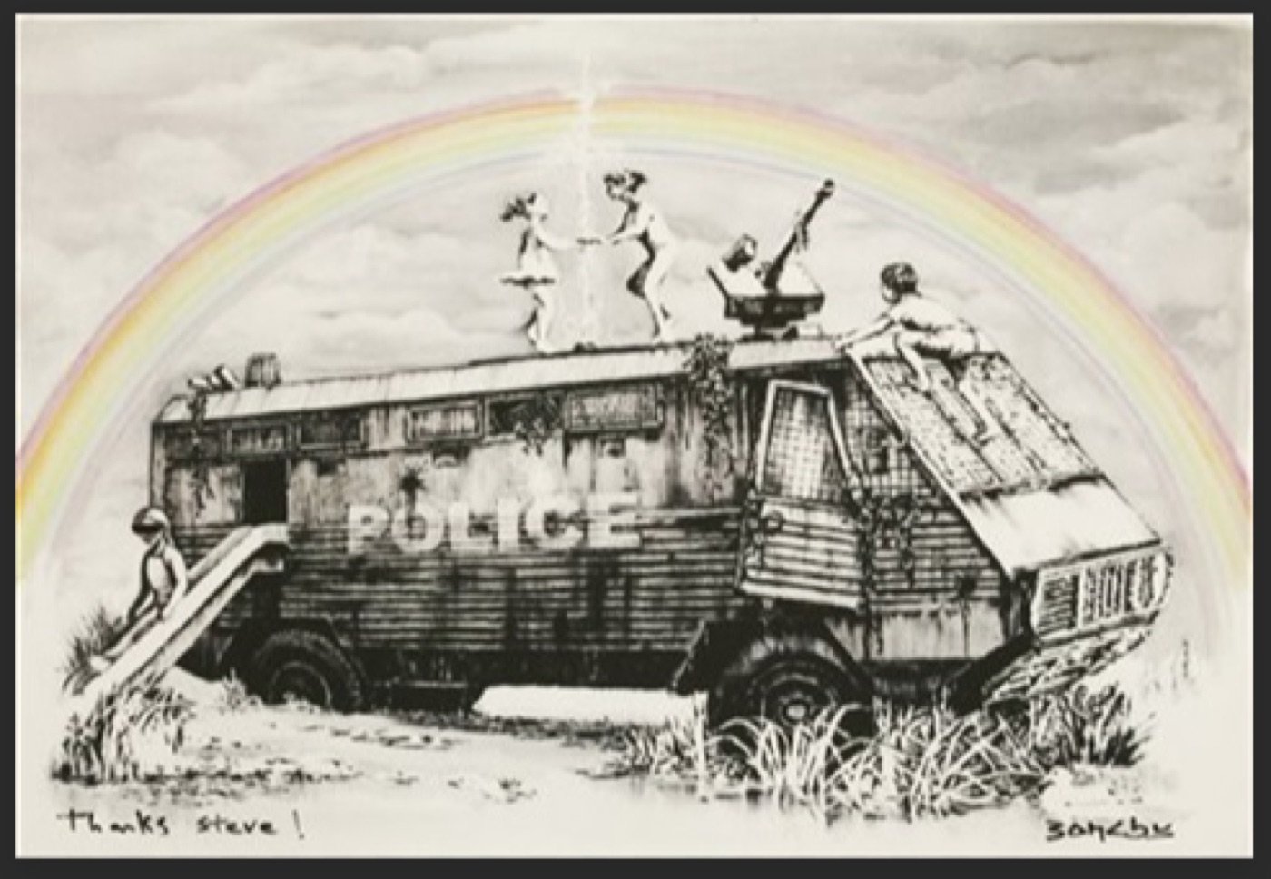 Another example from the edition, dedicated “thanks steve!” in the lower left corner.