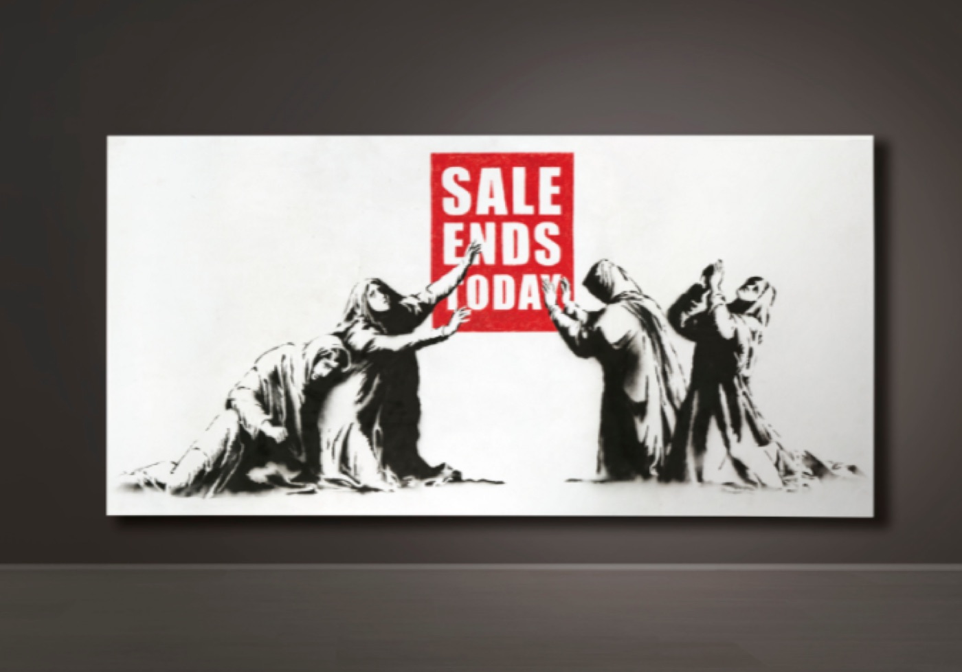 Banksy, Sale Ends Today, 2006. Oil on canvas, 213.4 × 426.7 cm (84 × 168 inches).