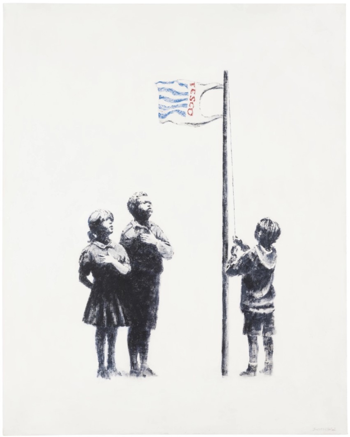 Banksy, Pledge Allegiance To The Flag, 2008. Oil on canvas, 76.2×61 cm (30×24 inches) — the original of Very Little Helps.