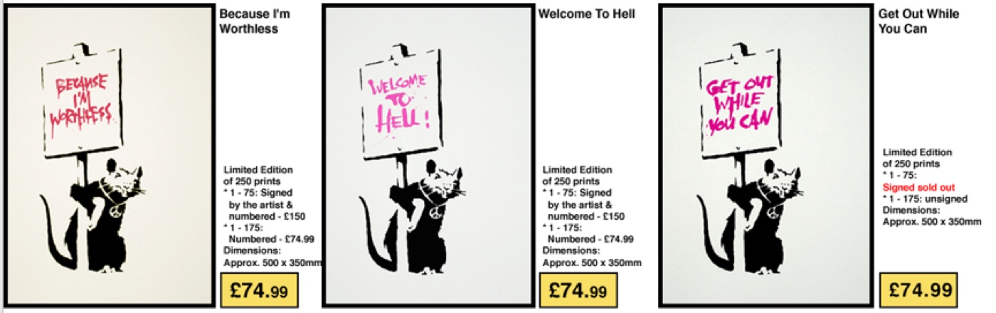 The Placard Rats on the Pictures on Walls release page — GBP 74.99 unsigned, GBP 150 signed.