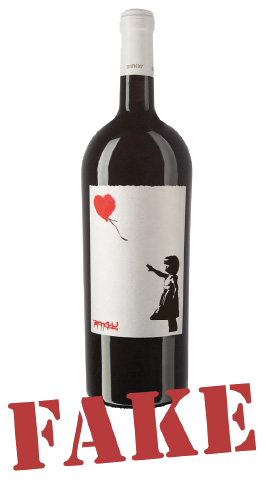 Fake Banksy-branded wine bottle