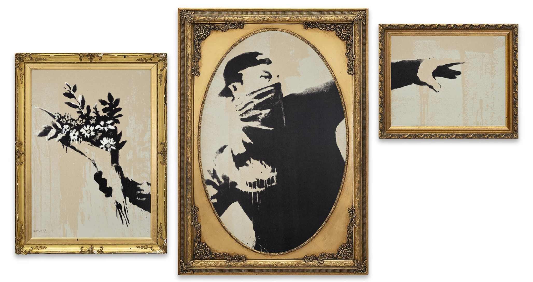 Banksy — Flower Thrower Triptych (Grey)