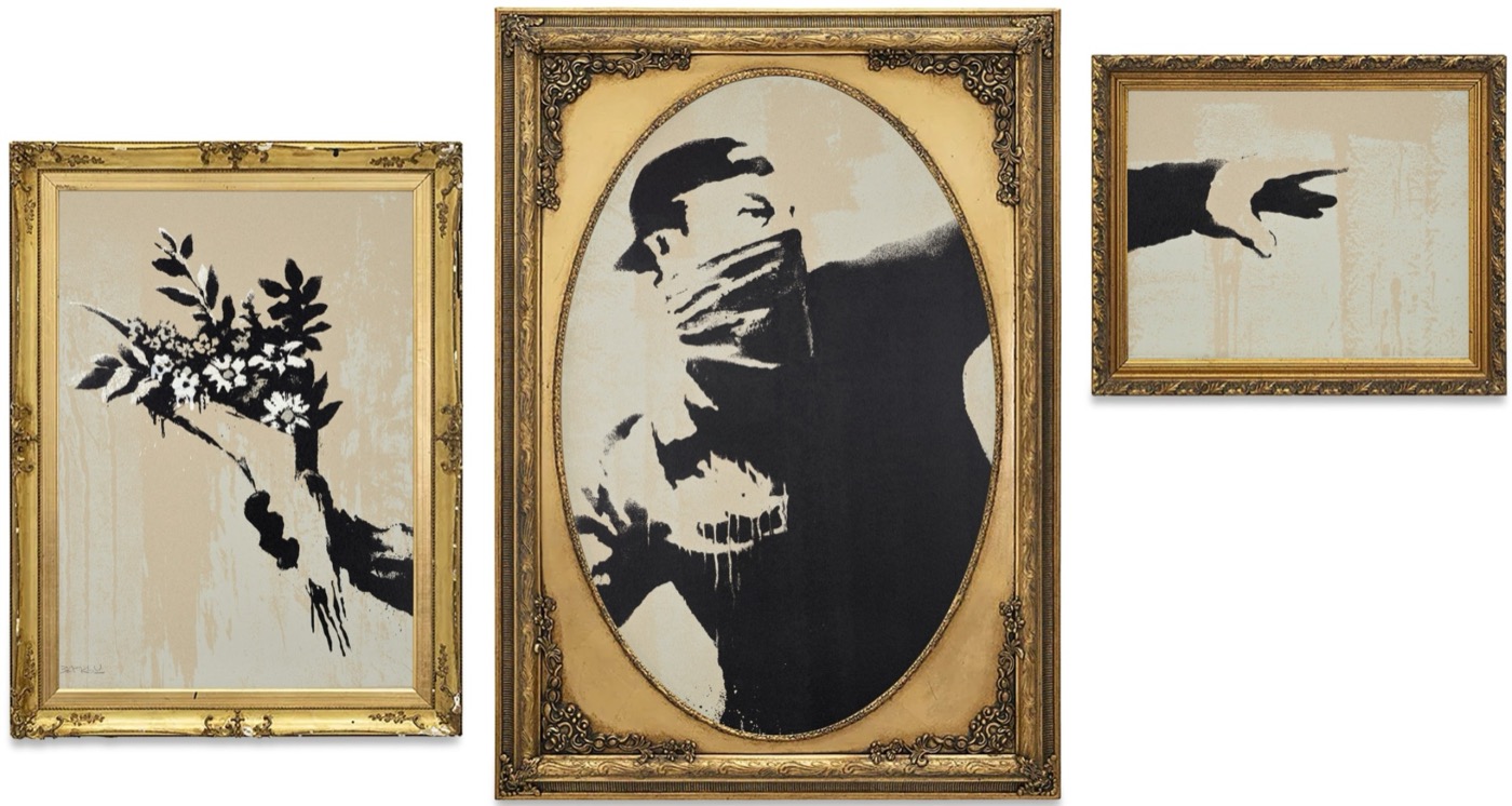 Banksy — Flower Thrower Triptych (Grey)