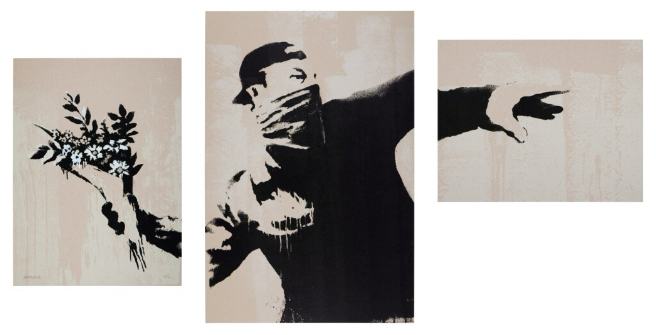 Banksy — Flower Thrower Triptych (Grey)