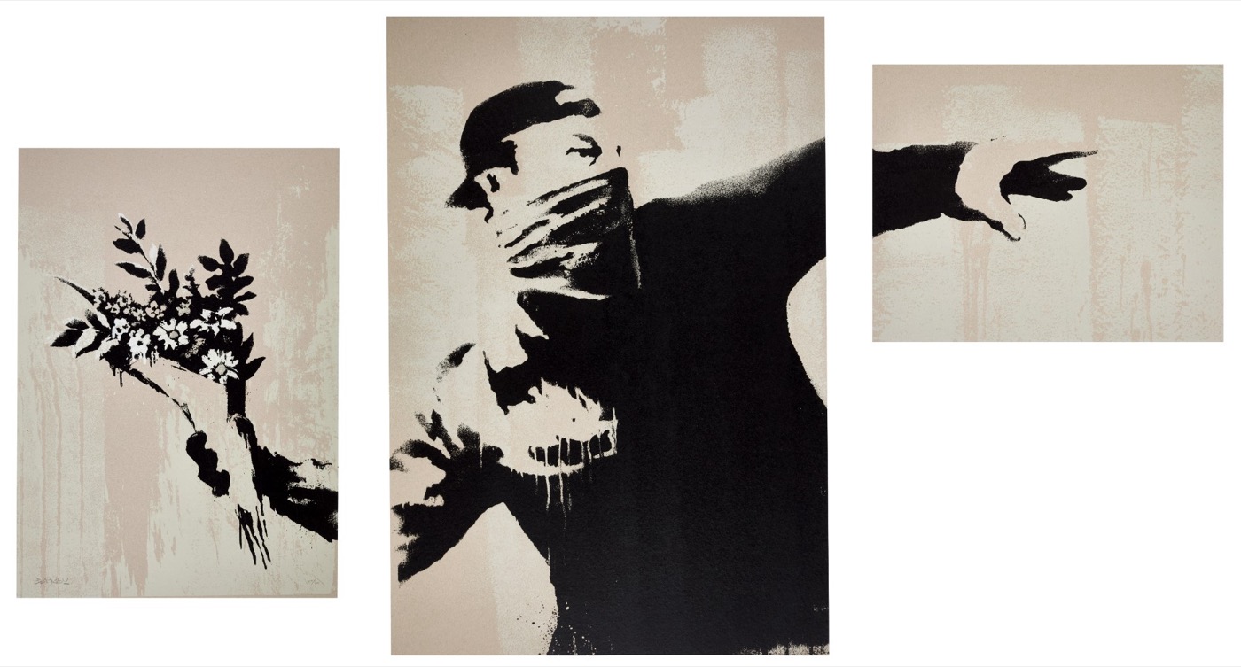 Banksy — Flower Thrower Triptych (Grey)