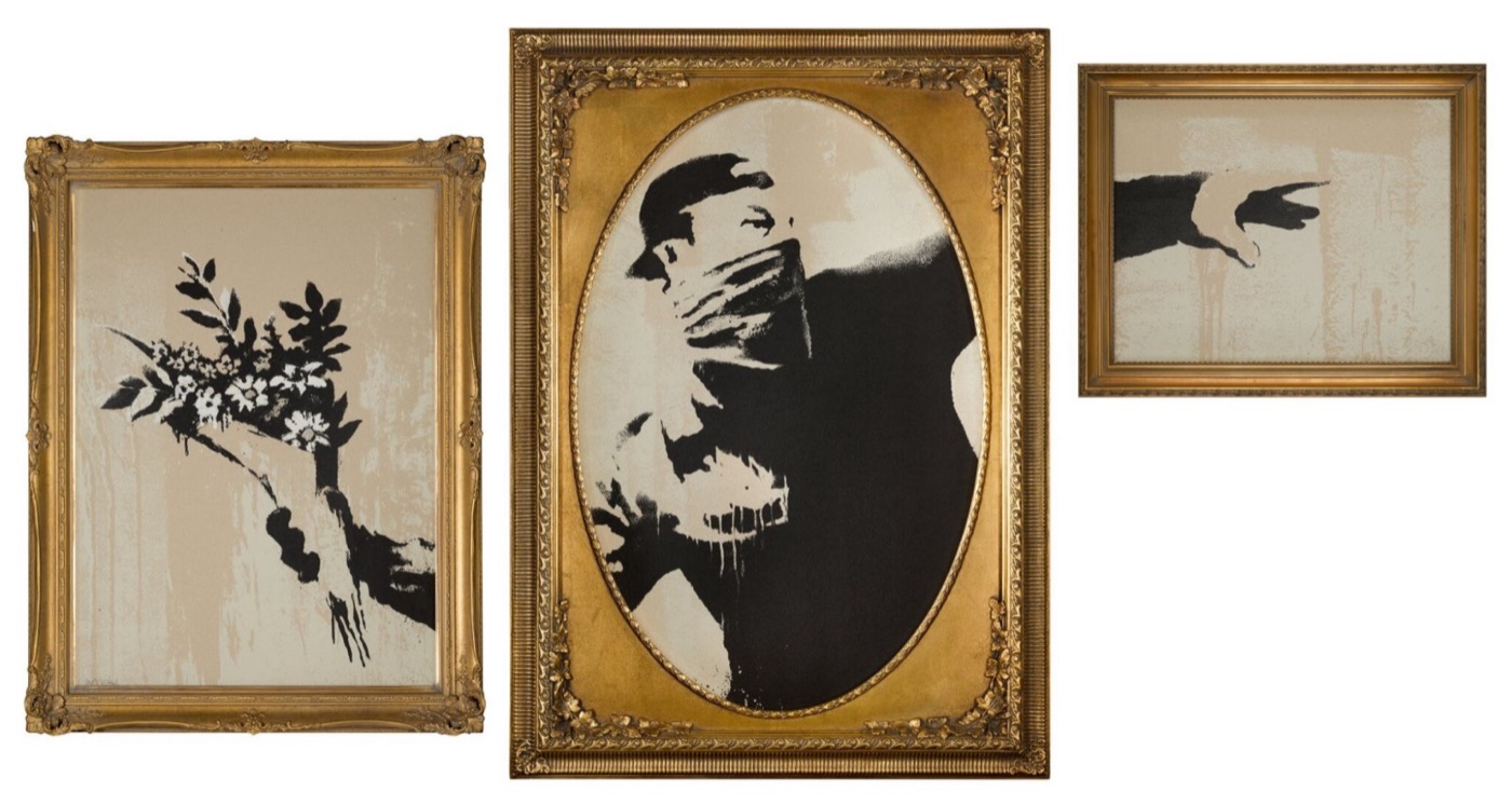 Banksy — Flower Thrower Triptych (Grey)