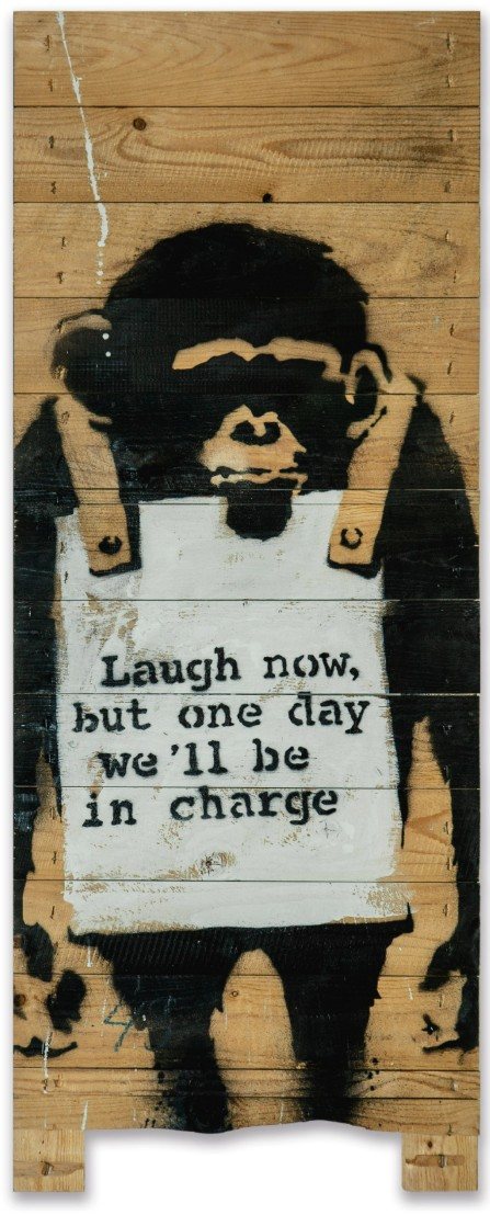 Banksy, Laugh Now on Palette, 2005