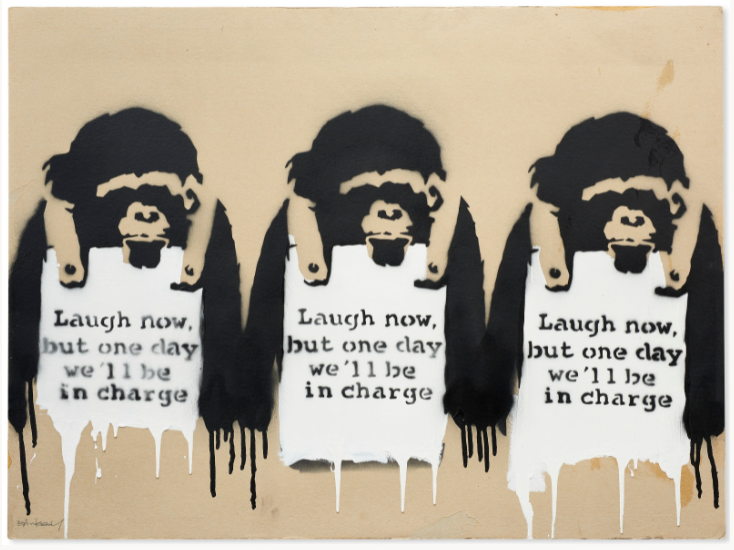 Banksy, Laugh Now But One Day We’ll Be In Charge, 2002