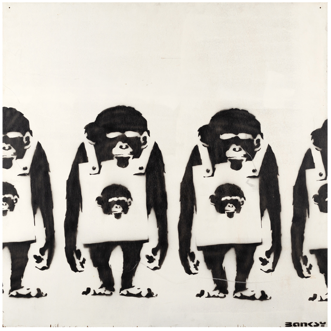 Banksy, Laugh Now Monkeys with Monkey Placards, 2000