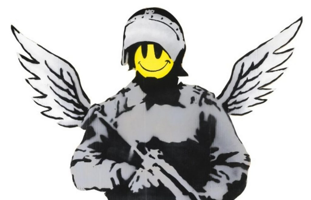 Flying, Smiling And Happy Copper, 2003 - Banksy Explained